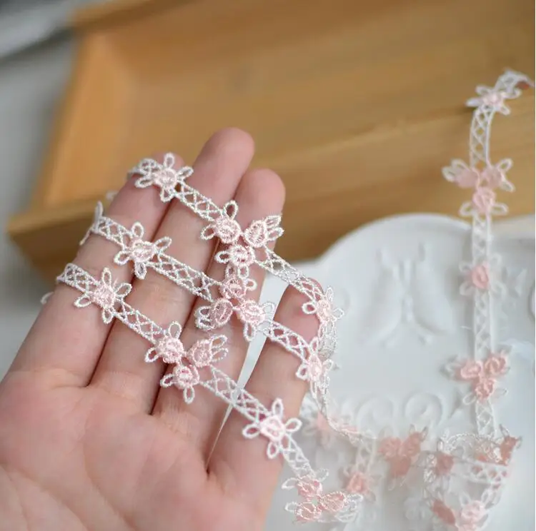 2 метра бежевая с розовой и синей Европейской вышивкой свадебная кружевная