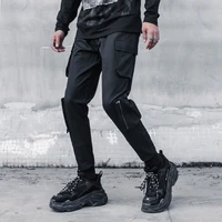mens pencil pants spring and autumn new solid color stretch waist side multi pocket zipper design functional work pants slim