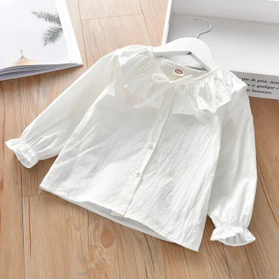 

Children's Shirt Spring Autumn 2020 New Little Girl Korean Doll Collar Cardigan White Shirt Children's Clothing Baby Girl Blouse