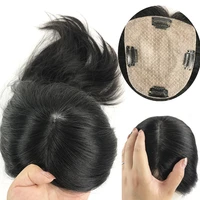 virgin human hair women topper 5x5 silk base topper natural scalp base clips in 13x12 cm middle part topper for white women