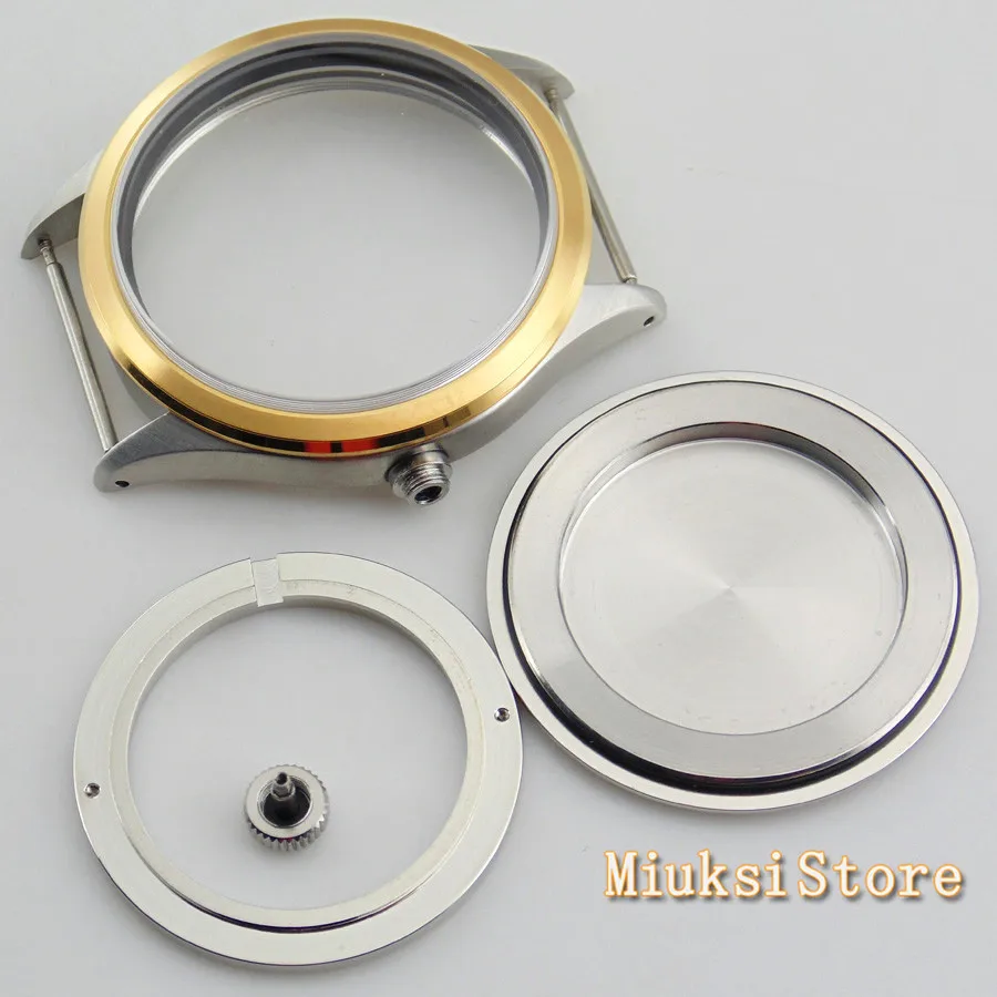 41mm Watch case sapphire glass gold bezel steel watch fit DG2813/3804 Miyota 82 Series | Наручные часы