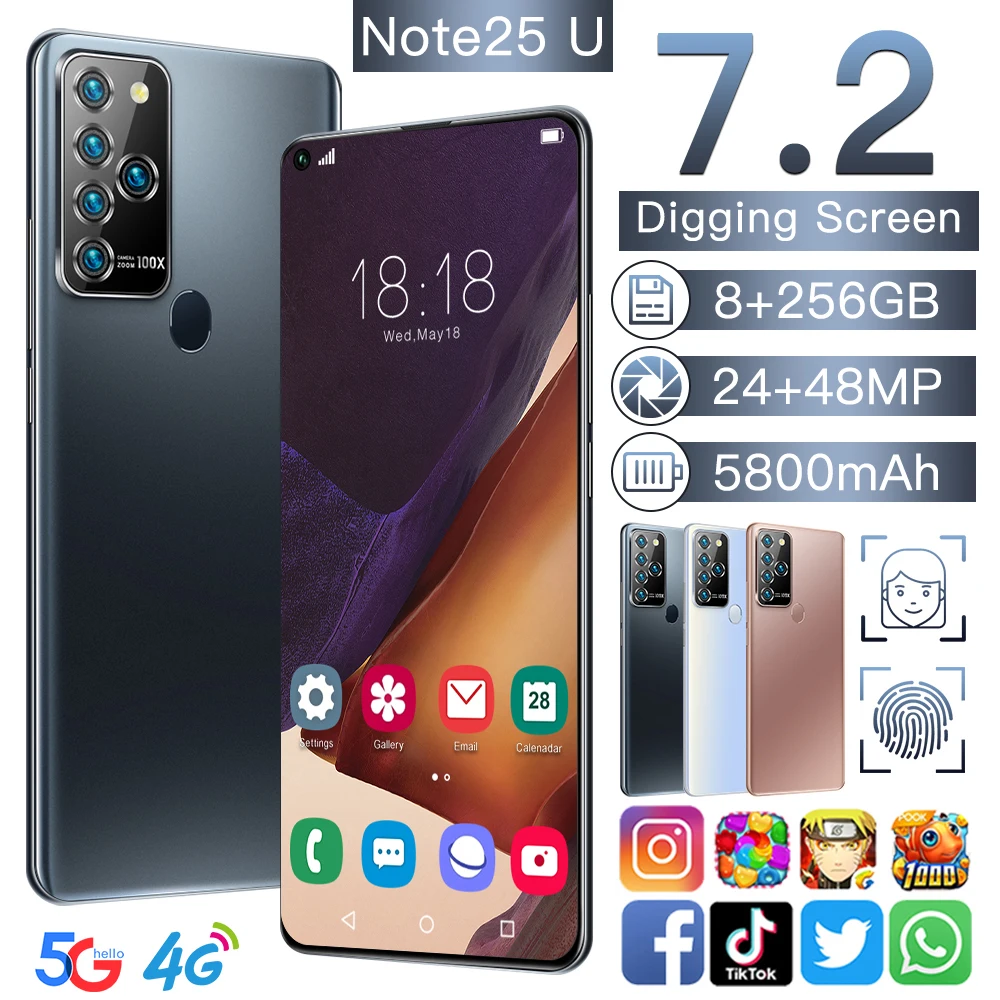 

Global latest version of Note25U Android11 8/256G 5800mah ultra HD screen 5G 7.2 inch 10 core simple fashion mobile games