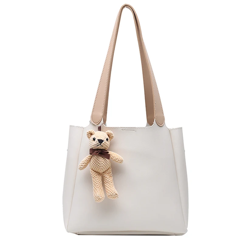

Bear pendant Design Soft PU Leather Bucket Crossbody Bags for Women 2021 summer Trend Lady Branded Shoulder Handbags