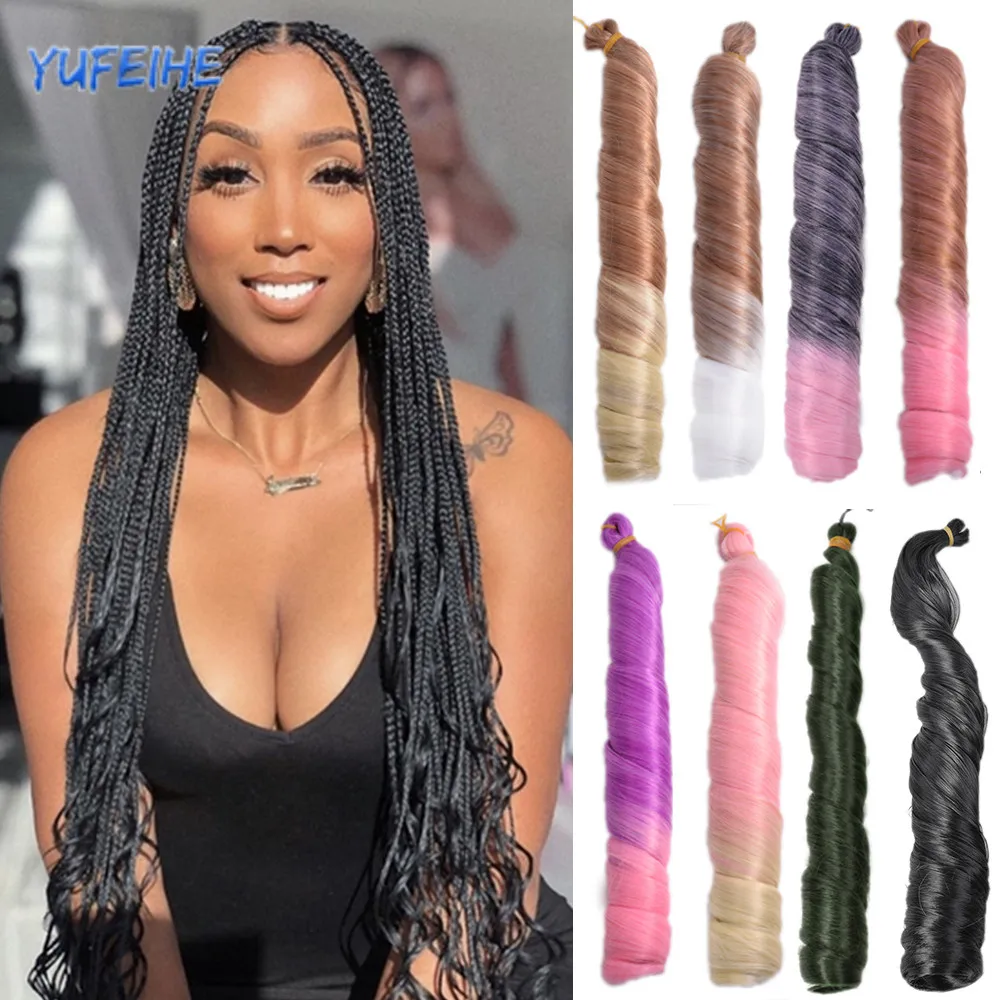 

Yufeihe свободные волнистые синтетические волосы 24 дюйма Спиральные Завитки плетеные волосы Омбре предварительно растягивающиеся крючком уд...