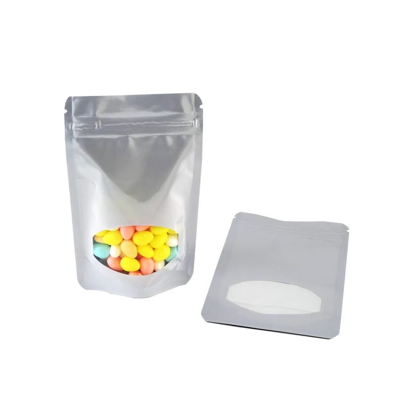 100 шт покрытые серебром Clear Stand Up Алюминий Фольга мешки замка застежка молнии
