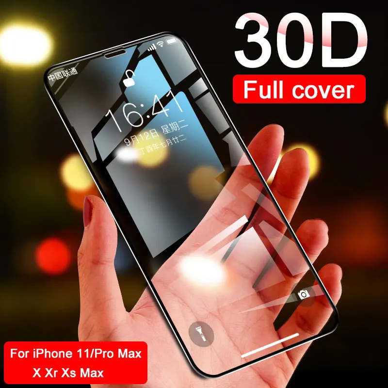 

30D Full Cover Curved Tempered Glass on For iphone 11 Pro X Xr Xs Max Screen Protector Protective Glass iphone 6 7 8 Plus Film