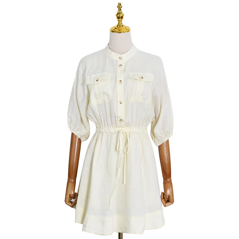 

Simple casual solid color A-line skirt 2021 summer new loose waist swing temperament commuter slim dress