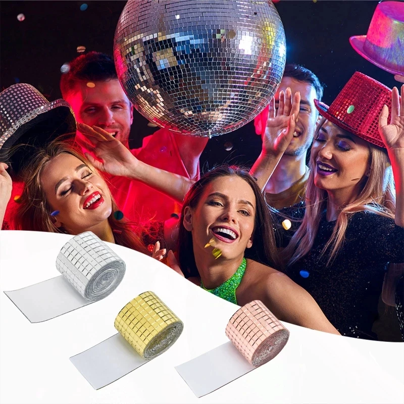 

100cm/Roll Party Self-Adhesive Aggreko Glass DIY Mini Square Mirror Mosaic Tiles Bar KTV Props Home Decoration Craft Accessories