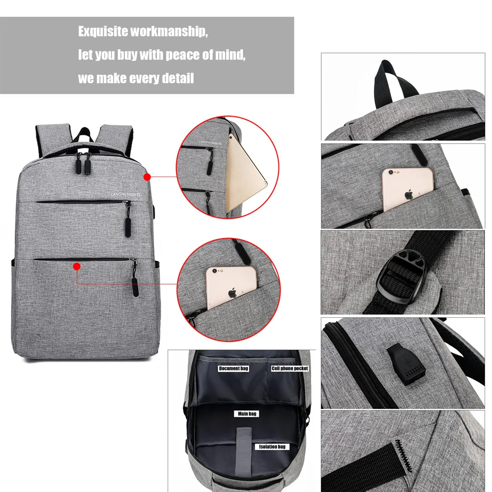 Новый мужской рюкзак с usb зарядкой 14 дюймов для ноутбука Студенческая сумка