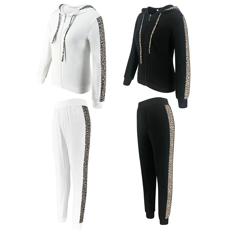 

Leopard Print Tracksuit Womens Hooded Hoodies Sweatshirt Sports Pants Trousers