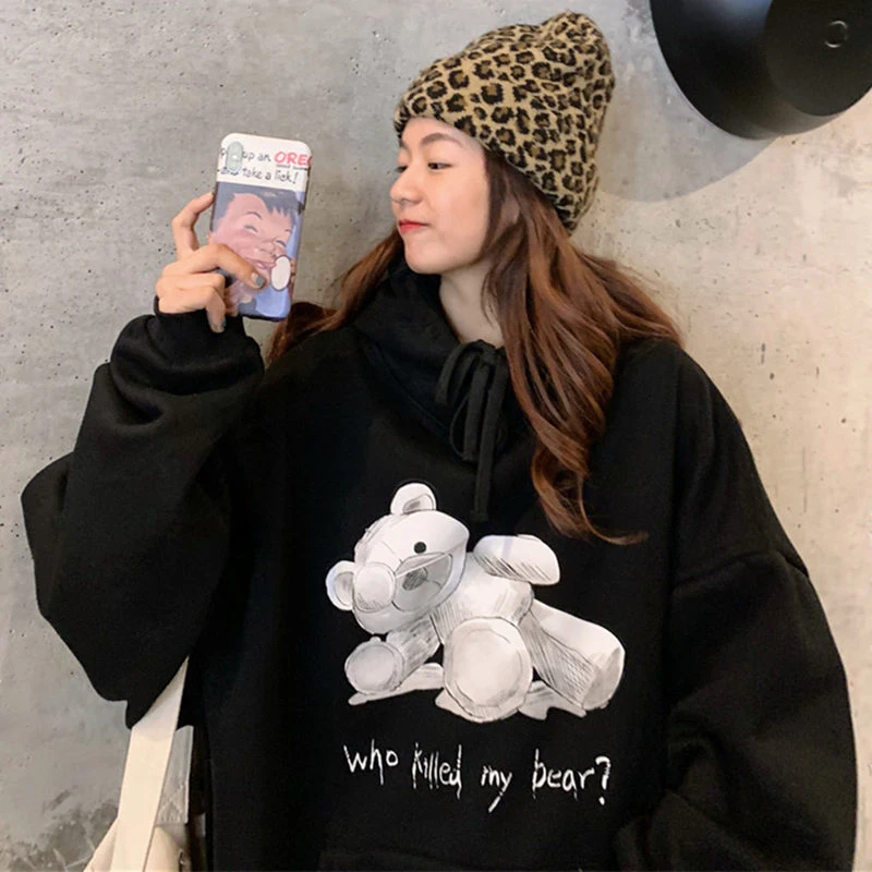 Hoodies oversized print Kangaroo Pocket Sweatshirts Hooded Harajuku Spring Casual Vintage Korean Pullovers Women sweetshirts