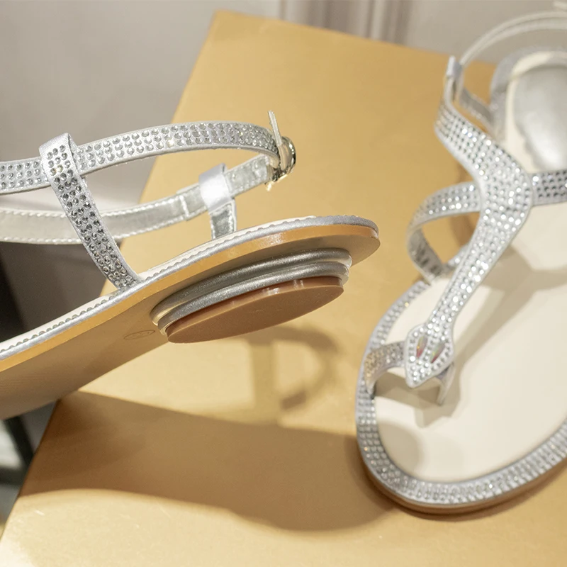 Женские пляжные сандалии с открытым носком кристаллами для отпуска 2020 | Обувь