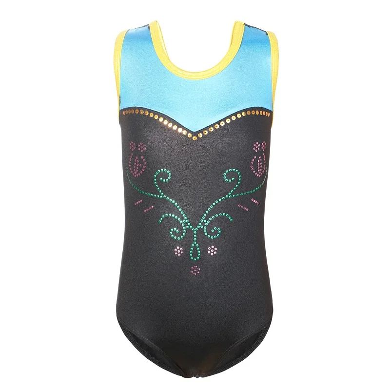 BAOHULU New 3-12 Years Girl Sleeveless Gymnastics Leotard Light Blue Fancy Sequin Ballet Leotard for Kids Ballet Dance Girl - Цвет: B200 Black