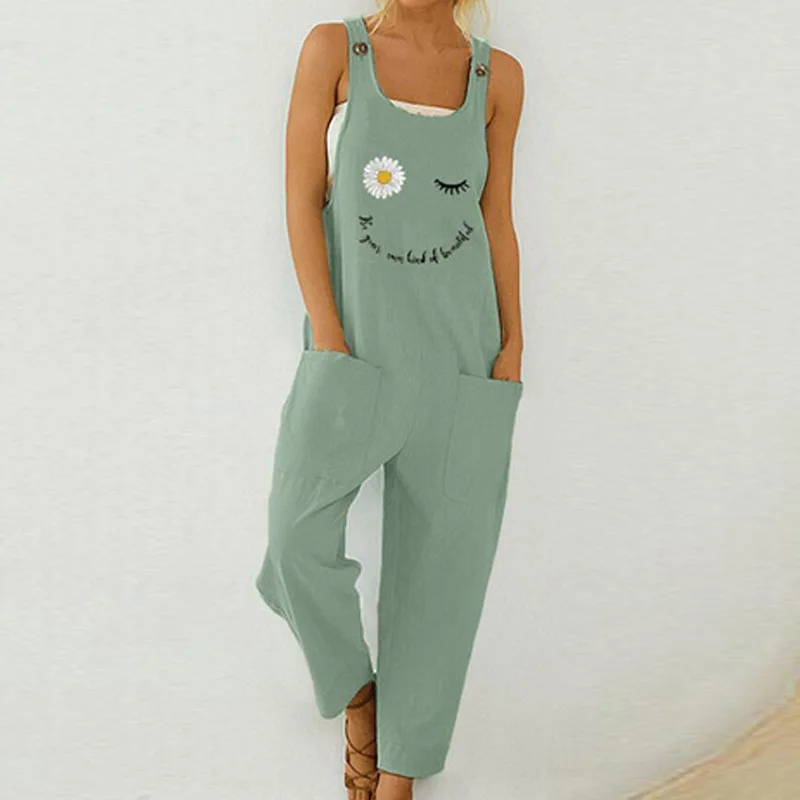 Женский хлопковый комбинезон на пуговицах элегантный Свободный без рукавов с