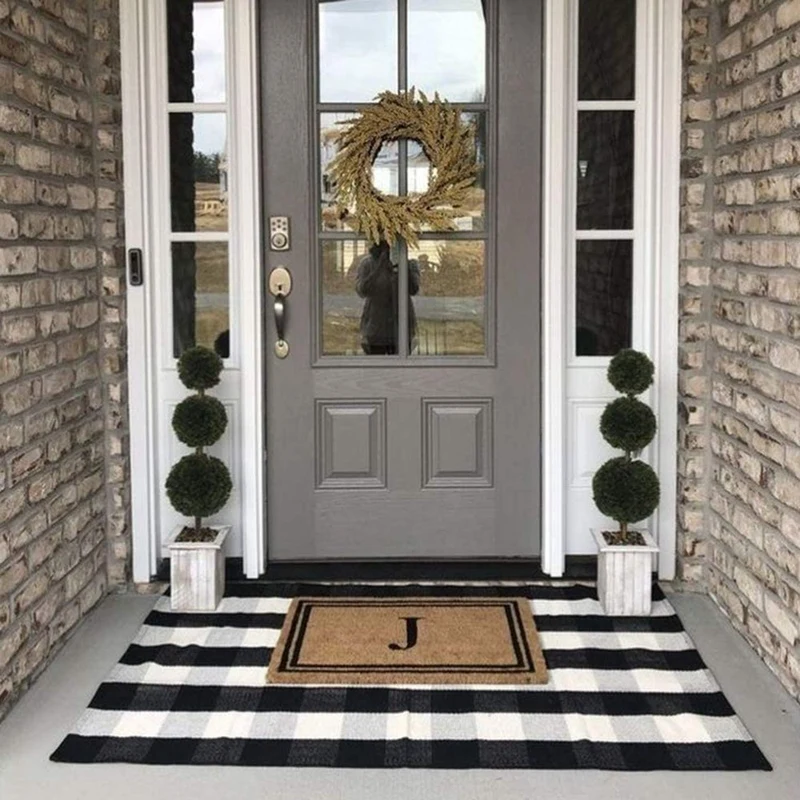Buffalo Plaid Check Rug -Cotton Hand-Woven Indoor/Outdoor Area Rugs for Layered Door Mats Washable Carpet | Дом и сад