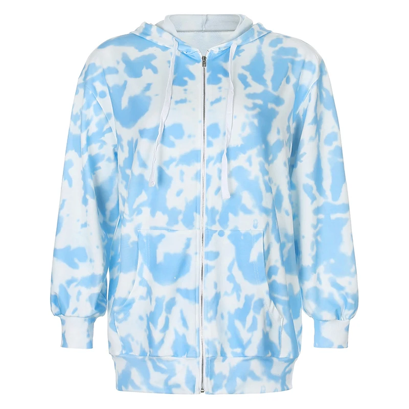 Женская толстовка на молнии Повседневная Толстовка Оверсайз с принтом тай-дай