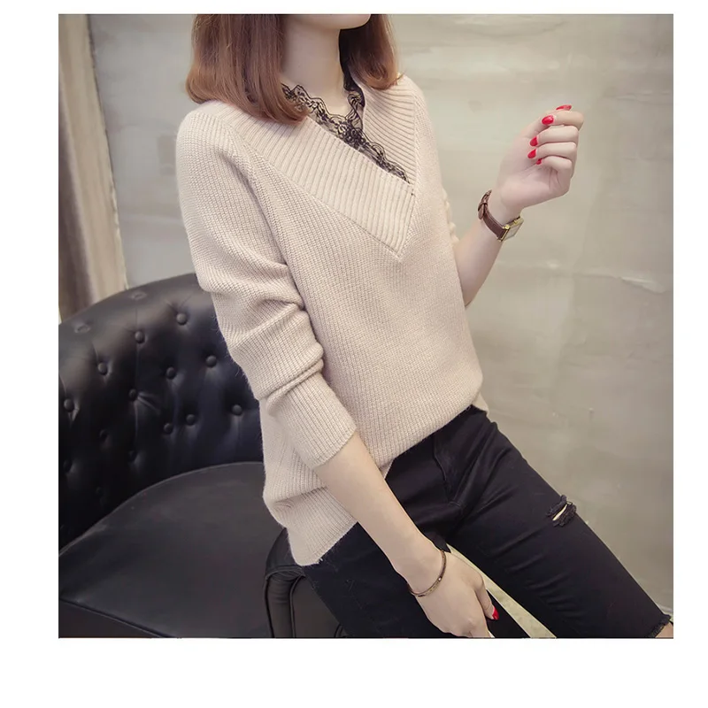 Женский трикотажный свитер с V-образным вырезом | Женская одежда