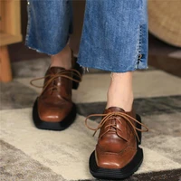 lace up punk creepers women genuine leather chunky heels ankle boots female low top round toe platform pumps shoes casual shoes