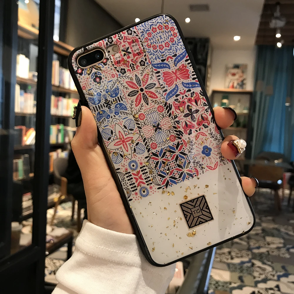 Case For iPhone 7 8 6 6s Plus Soft TPU Granite Geometry Cover X XS Max XR oft Gold Foil Marble Bling Phone |