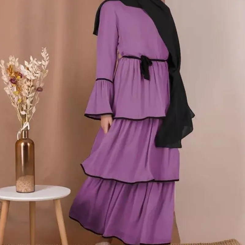 

Abaya Dubai Turkey Muslim Dress Kaftan Caftan Chiffon Islamic Clothing For Women Ramadan Layered Round Neck Robe