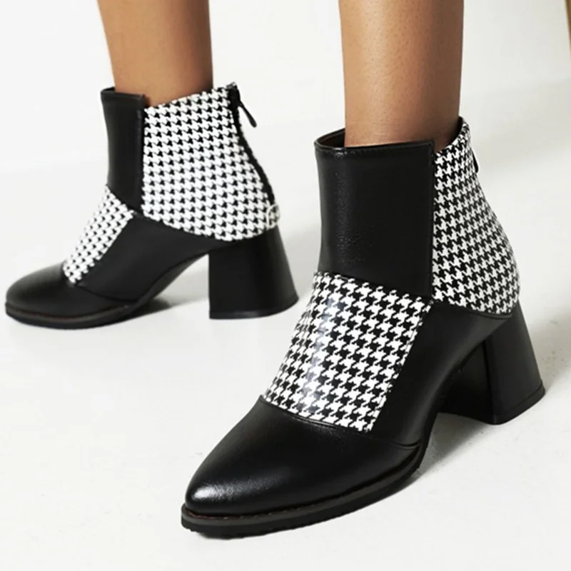 

Женские ботинки в стиле «гусиные лапки», ботинки больших размеров на квадратном высоком каблуке, разные цвета, 2022