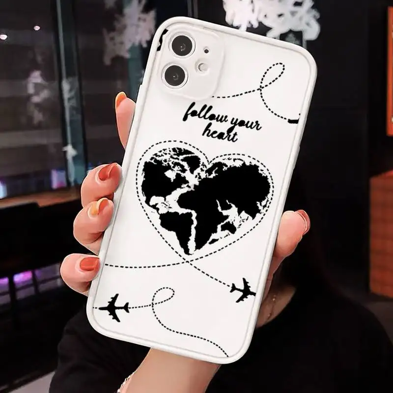 

World map travl airplane pattern Phone Cases matte transparent For iphone 7 8 11 12 plus mini x xs xr pro max cover