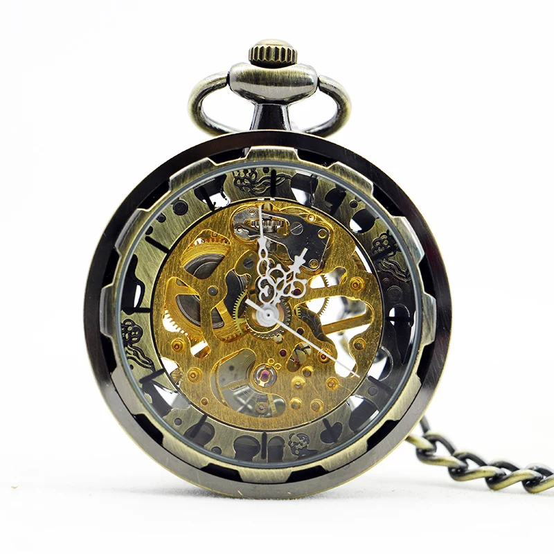 Antique Gear Steampunk Style Mechanical Pocket Watch Antique Bronze Fob Chain Manual Winding Watch Men's and Women's Gifts