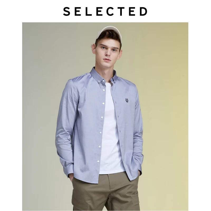 Мужская рубашка из 100% хлопка с вышивкой и длинными рукавами LAB |