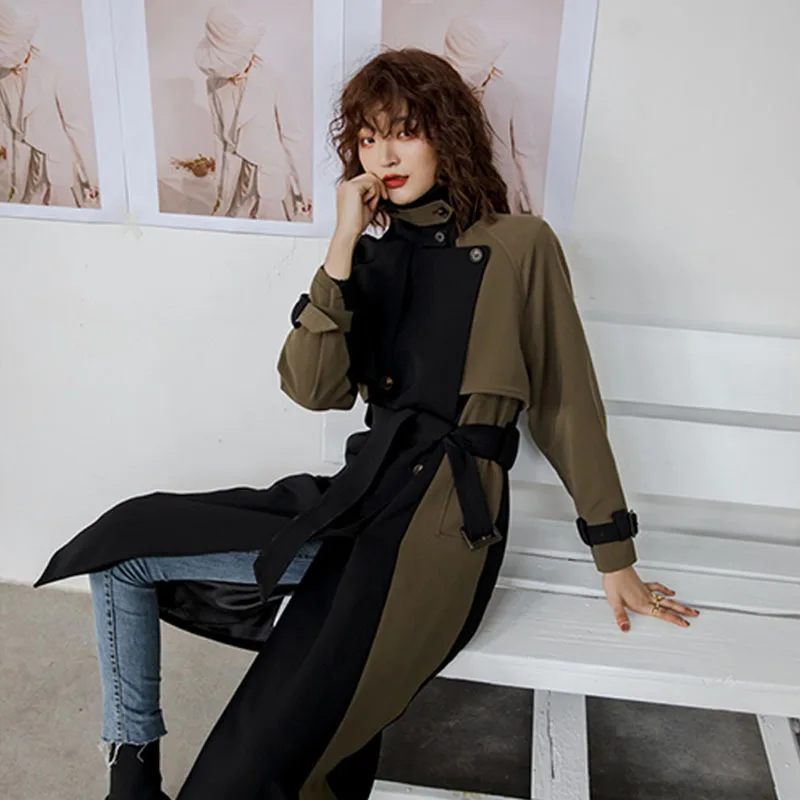 Женский двубортный Тренч с поясом большого размера винтажная ветровка в стиле