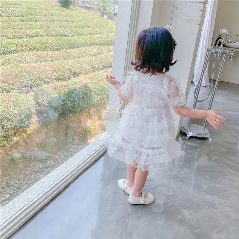 Girls Dresses 2020 Summer New Sequined Mesh Splicing Princess Girl Baby Korean Version of The Cake Dress Style | Детская одежда и