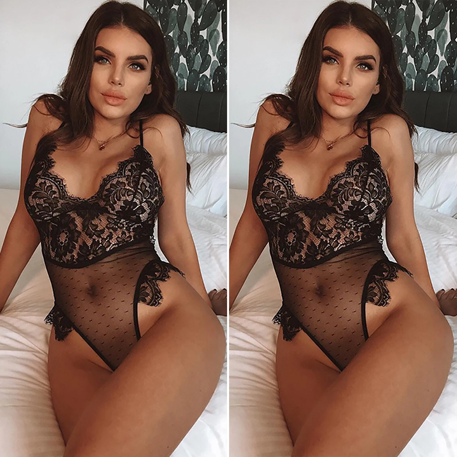 

Womens Sexy Black Lace Mesh Lingerie Bodysuit Nightwear See Through Erotic Sleepwear Underwear Exotic Sets