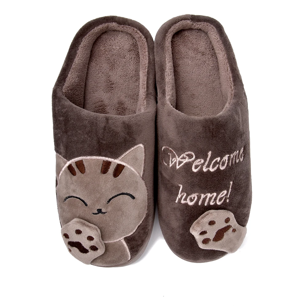 Brown-HFR-MTZCM BAOLESEM/женские тапочки; зимние тапочки; женская домашняя обувь; Теплая обувь на меху; женские нескользящие пушистые тапочки с рисунком - Цвет: Brown-HFR-MTZCM