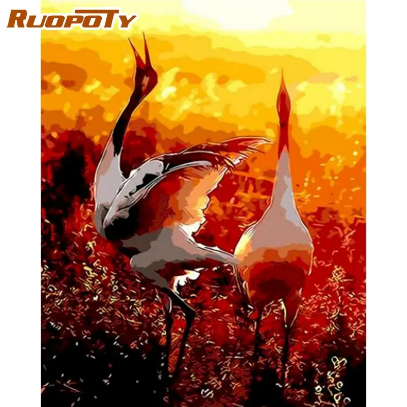 

RUOPOTY Frame Crane Animals Picture DIY Painting By Numbers HandPainted Oil Painting Colouring Custom Photo Home Decor