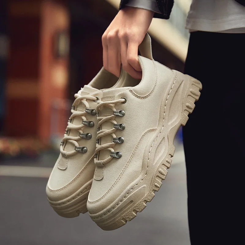 Мужские парусиновые кроссовки с низким верхом удобные повседневные на платформе