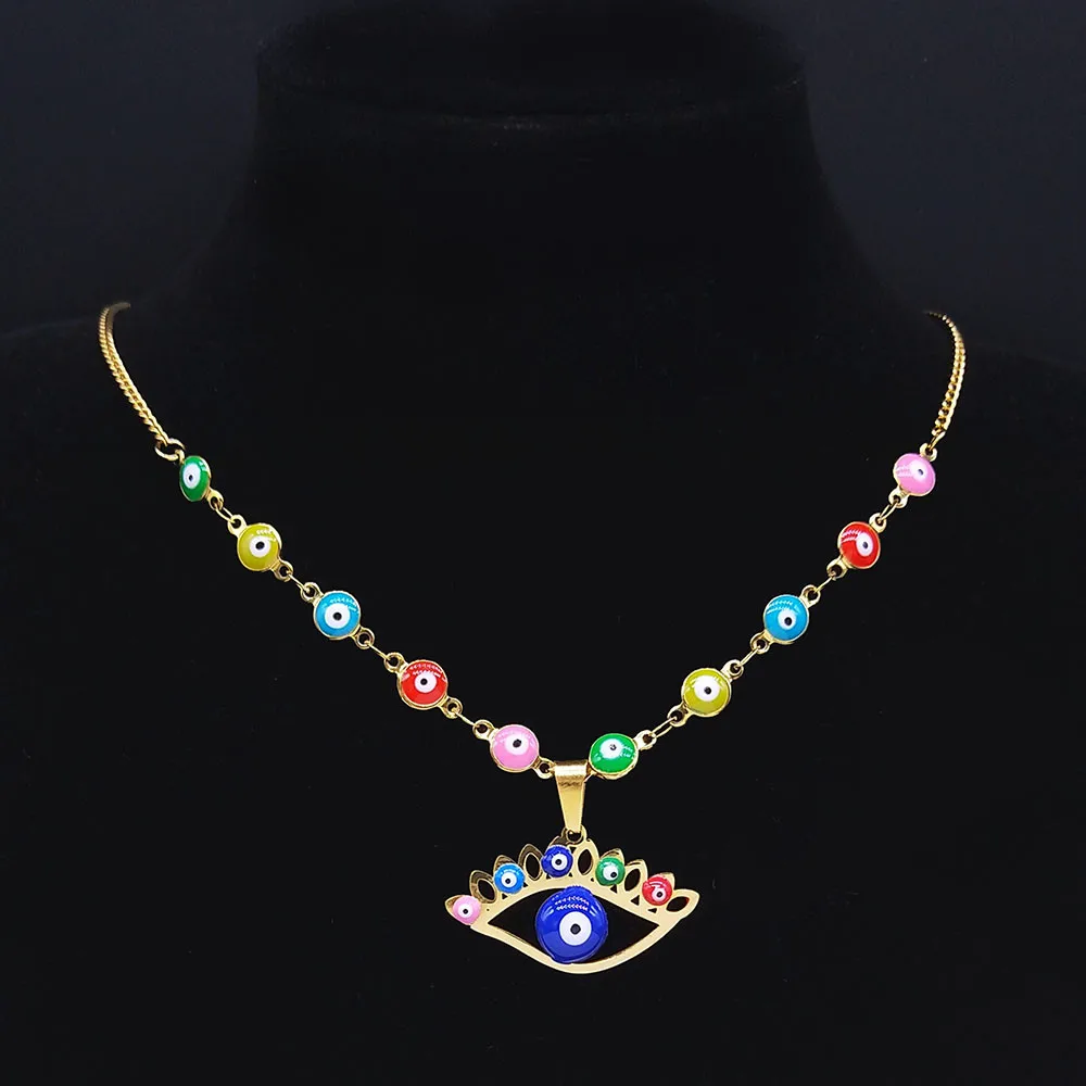 2022 красивое ожерелье-чокер из нержавеющей стали с турецким глазом ожерелье