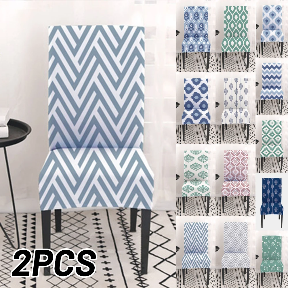 

2x Geometric Chair Cover Stretch Elastic Slipcovers Chair Seat Covers For Dining For Home, Kitchen, Hotel, Office