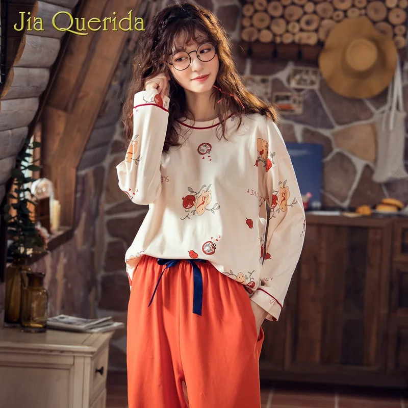 Пижамный комплект для женщин домашняя одежда пижама из хлопка с принтом кролика