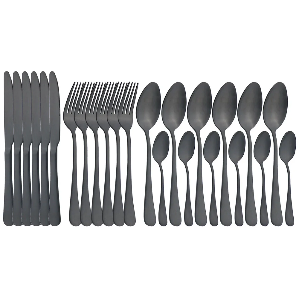 Matte Steak Knives Fork Spoon Dinner Flatware Stainless Steel Party Kitchen Tableware Set 6/24Pcs Black Dinnerware Cutlery Set