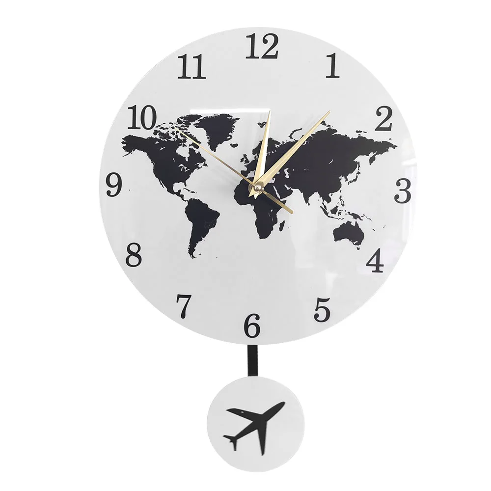 

Earth Globe World Map Pendulum Clock With Flying Plane Swing Office Decor Geography Travelling Wall Clock Silent Non-ticking