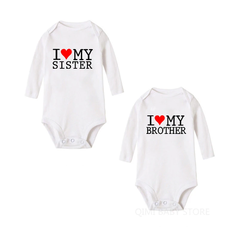 

Infant Newborn Baby Boys Girls Cotton I Love My Sister/Brother Bodysuit Playsuit Twins Baby Long Sleeve Casual Body Outfits