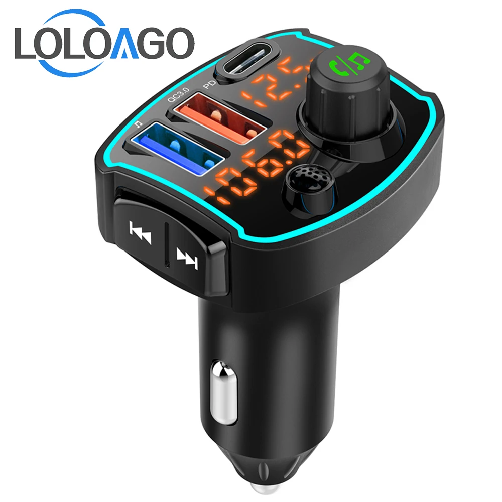 

LOLOAGO Bluetooth 5.0 Car Kit Hands Free Wireless FM Transmitter Car MP3 Player with PD18W QC3.0 Quick Charge Car Charger