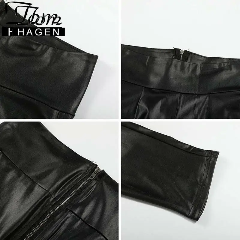 Осенне-зимние модные сексуальные черные брюки-Капри из искусственной кожи на