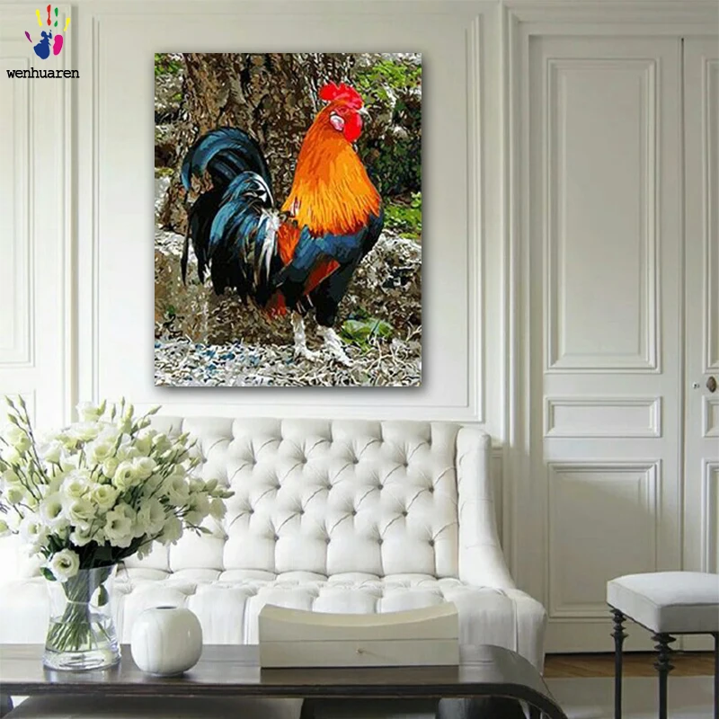 DIY картинки для раскраски по номерам с цветами большой петух картина Рисунок