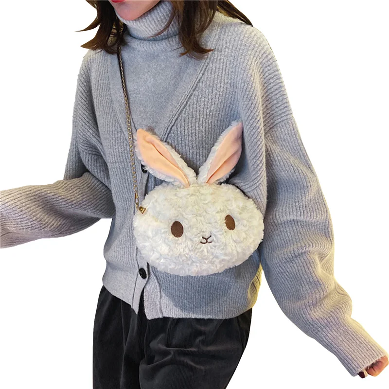 Little Girl\u2019s Plush Crossbody Purse Cute Rabbit Shoulder Bag Travel Satchel with Pearl Strap |
