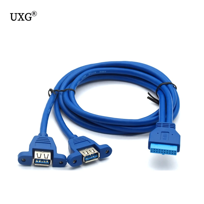 

USB 3.0 Motherboard 19pin 20pin to USB 3.0 Female Dual Ports extension cable cord 30cm 50cm 80cm 1ft 2ft with Screw Mount Type