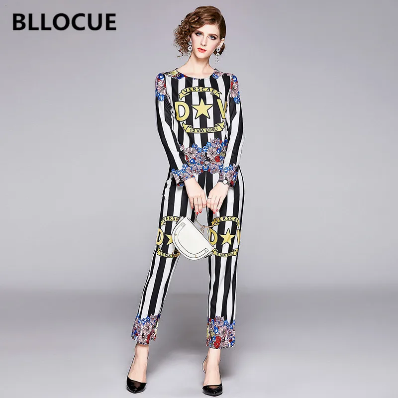 BLLOCUE осень Подиумные штаны костюм наборы женские длинный рукав o образный вырез