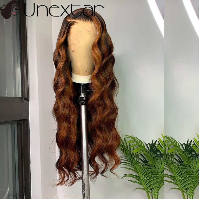 Unextar 13x4 Human Hair Wig Honey Blonde Lace Left Part Human Hair Wigs 180% Brazilian Highlight Color Deep Wave Lace  Wigs