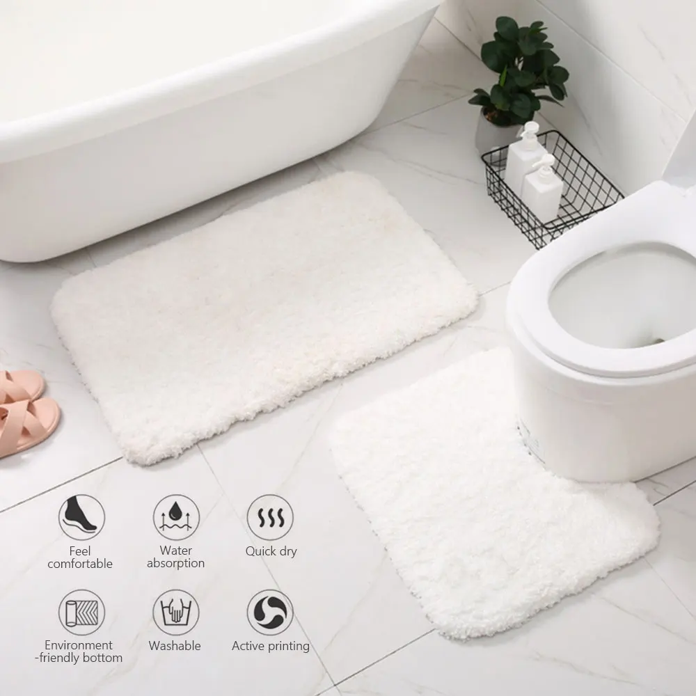 Bath Pedestal Mat Set Luxury Bathroom Rug Non Slip Water Absorbent Toilet Floor Carpet Machine Washable U Shaped Contour | Дом и сад
