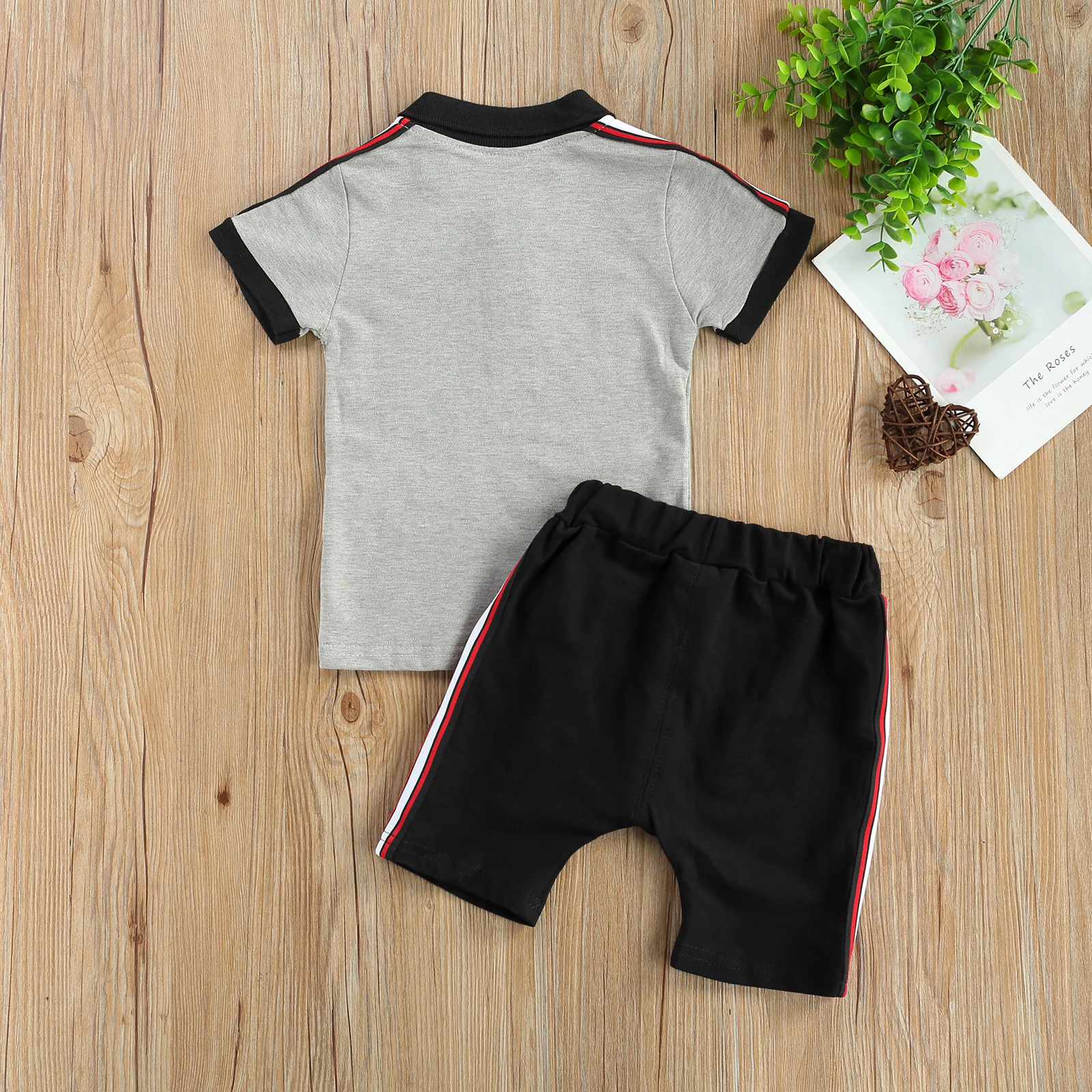 

Summer Kids Boys Clothes Sets Striped Patchwork Short Sleeve Turn Down Collar T Shirts Shorts 2pcs