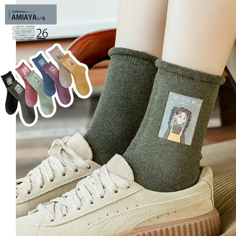 Женские хлопковые носки в японском стиле с рисунком из мультфильма для девочек